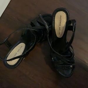 ANTONIO MELANI Leather & Cork Wedge Sandals Sz 6.5